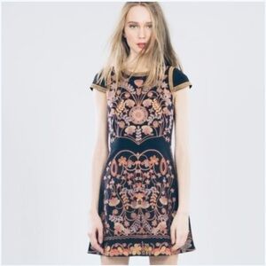 Foxiedox Hadiya Navy Embroidered Mini Dress Artsy Bohemian Chic Hippie Dress L
